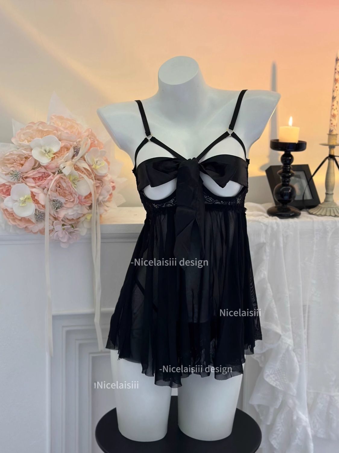 Sexy Bow Tie Cut Out Bra Sleepwear Dress SCD056