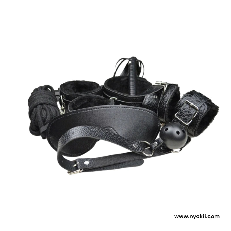 BDSM Set (10 Pieces) - SM06 | BDSM by NyoKII | BDSM Set 10 PCsBDSM ပစ္စည်း ၁၀ မျိုးပါ၀င်ပါတယ် လက်ထိပ် ခြေထိပ် လည်ပတ်ကြိုး မျက်လုံးစည်း နို့သီးခေါင်းကလစ် ကြာပွတ် စသဖြင့် အစုံအလင်ပါ၀င်ပြီး နိုင်လွန်နဲ့ကတ္တီပါအသားကိ | Price K37000.00 | Buy from NyoKii - E-co