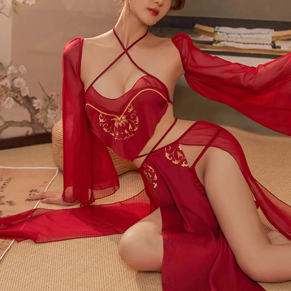 Red Antique Chinese Hanfu Dress SCD0053 | by NyoKII | Item Code - SCD0053 Size -Free(90-120lb) Included - Top,Skirt,Sleeve*2,Gstring Red Antique Chinese Hanfu Dress SCD0053 | Price K21000.00 | Buy from NyoKii - E-commerce Sex Toy Store in Myanmar |