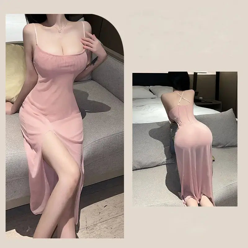 Sleeveless Sling High Slit Bodycon Dress SCD0079 | NightDress by NyoKII | Item Code - SCD0079 Size - Free Recommended Weight - 90-130lb Recommended Height - 5'-5'5" Included - Gstring Sleeveless Sling High Slit Bodycon Dress SCD0079 | Price K13000.00 | Bu